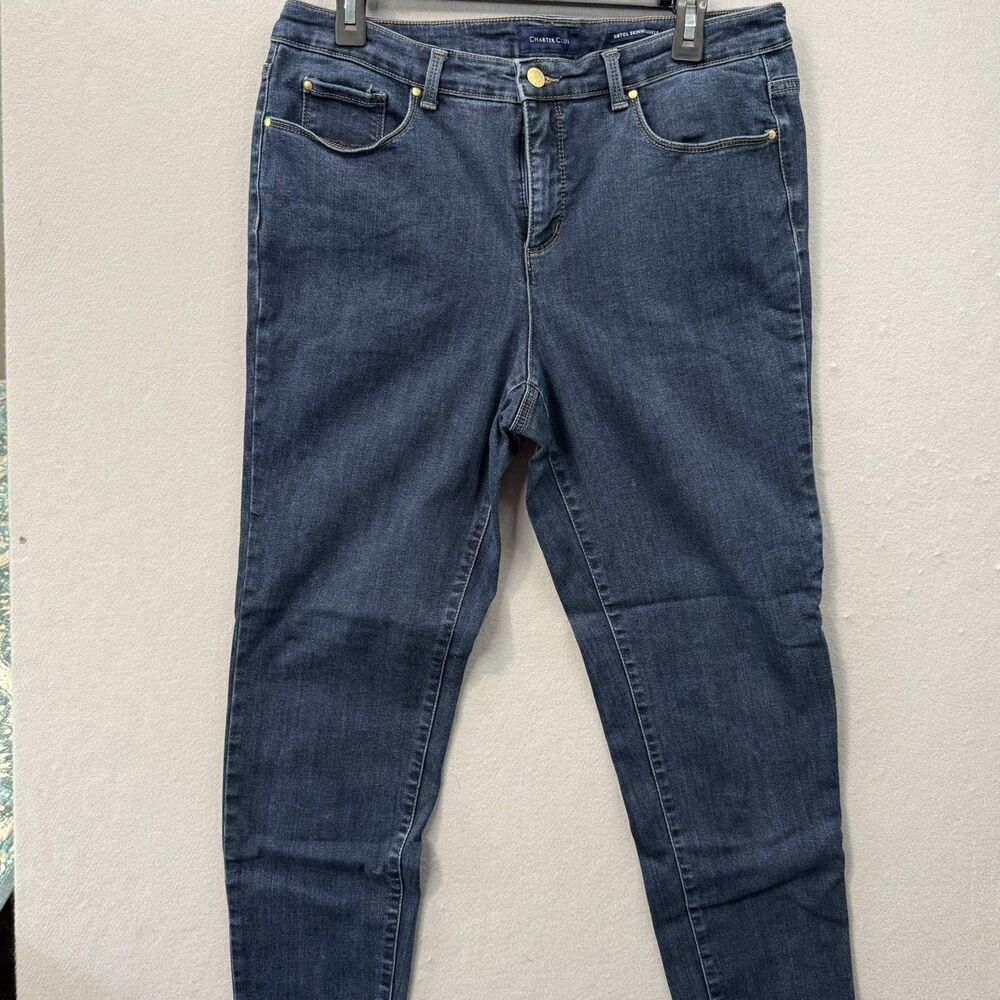 Charter Club Women Jeans Size 14 Blue Dark Wash Skinny Bristol Skinny Ankle
